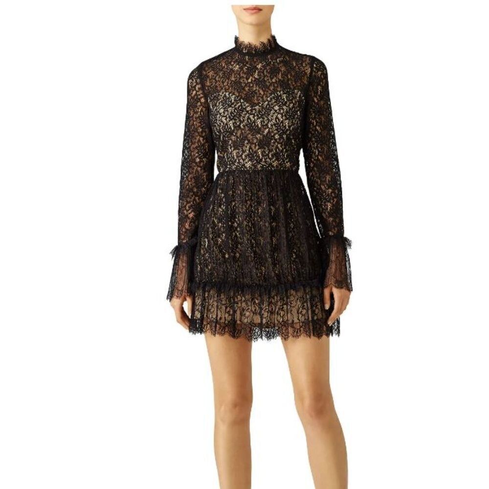 Saylor Black Amity Dress Sheer Lined Mock Neck Open Back Lacy Size Medium